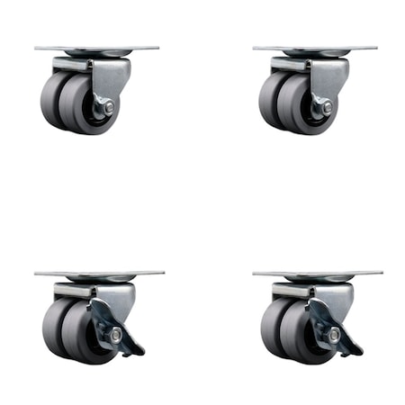 Service Caster Low Profile Thermo 2'' Dual Wheel Top Plate Swivel Caster Set with 2 Brakes, 4PK SCC-DW04S21316-TPRS-2-SLB-2